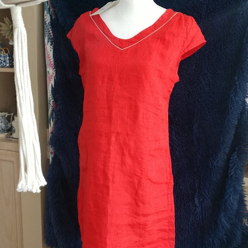 Red linen dress